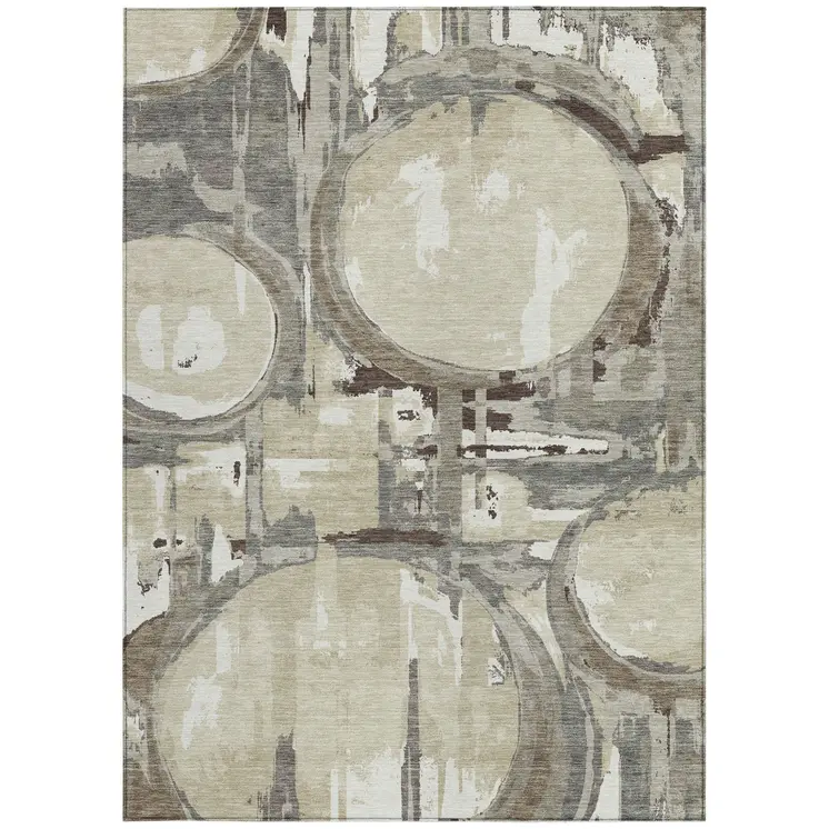 5' X 8' Tan Taupe And Beige Geometric Washable Indoor Outdoor Area Rug