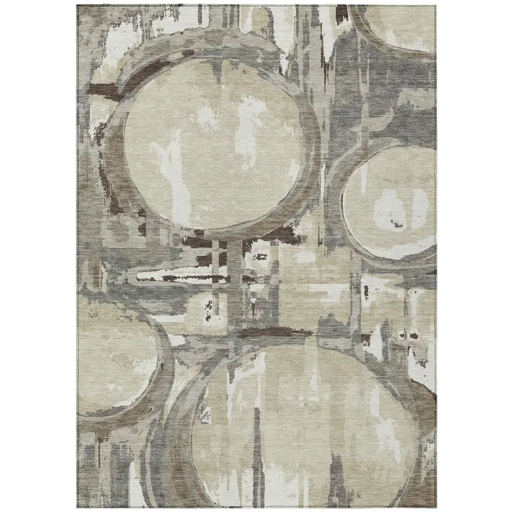 5' X 8' Tan Taupe And Beige Geometric Washable Indoor Outdoor Area Rug