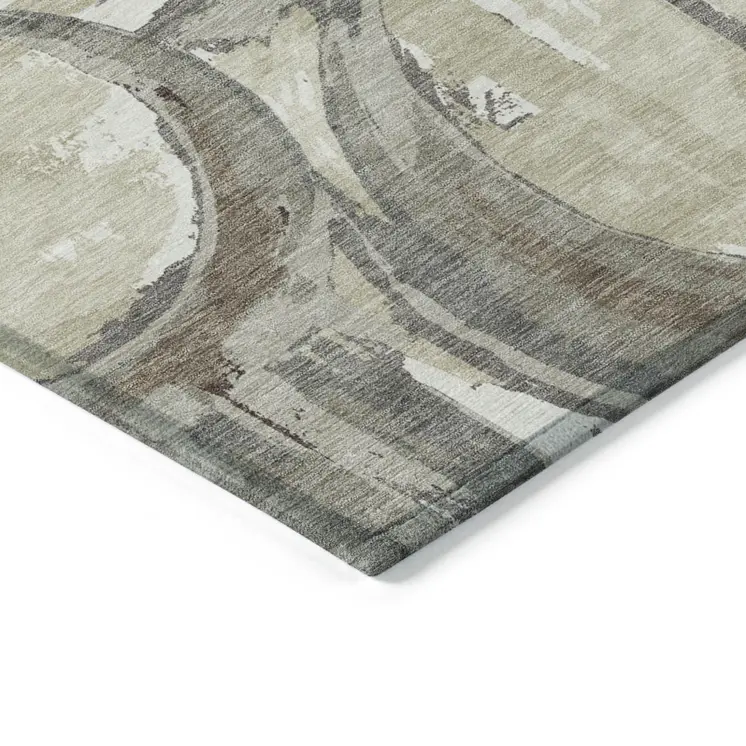 5' X 8' Tan Taupe And Beige Geometric Washable Indoor Outdoor Area Rug