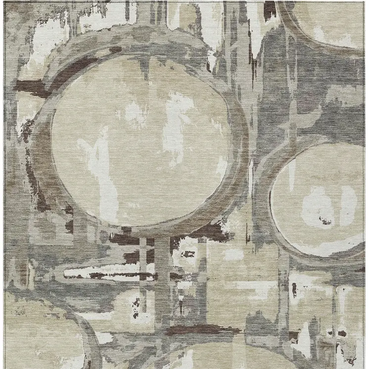 9' X 12' Tan Taupe And Beige Geometric Washable Indoor Outdoor Area Rug