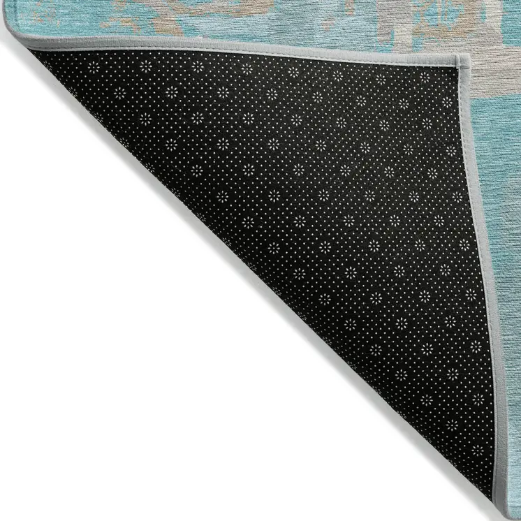 10' X 14' Teal Blue Aqua And Taupe Geometric Washable Indoor Outdoor Area Rug