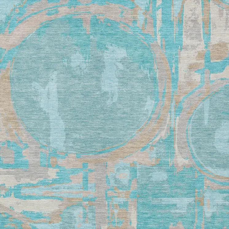 10' X 14' Teal Blue Aqua And Taupe Geometric Washable Indoor Outdoor Area Rug