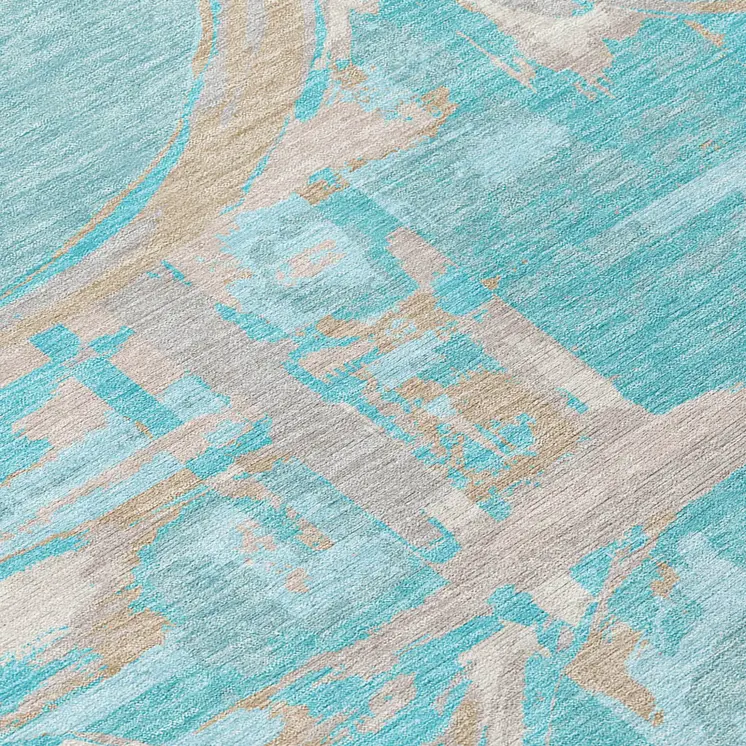 10' X 14' Teal Blue Aqua And Taupe Geometric Washable Indoor Outdoor Area Rug