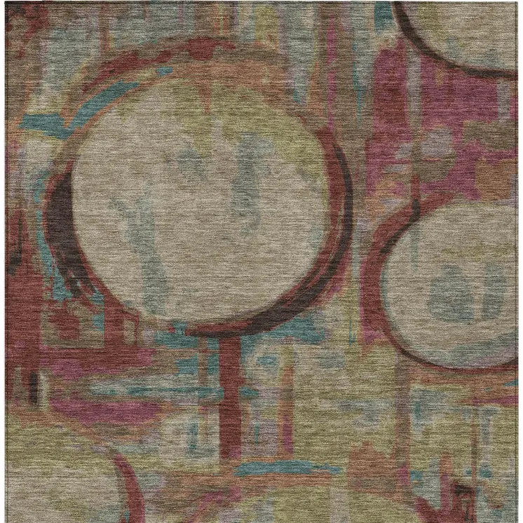 3' X 5' Taupe Beige And Blush Geometric Washable Indoor Outdoor Area Rug