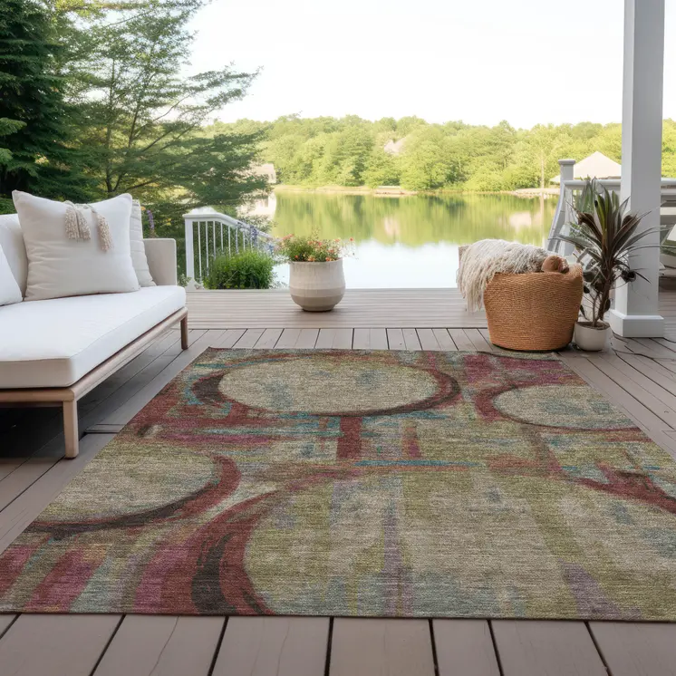 3' X 5' Taupe Beige And Blush Geometric Washable Indoor Outdoor Area Rug