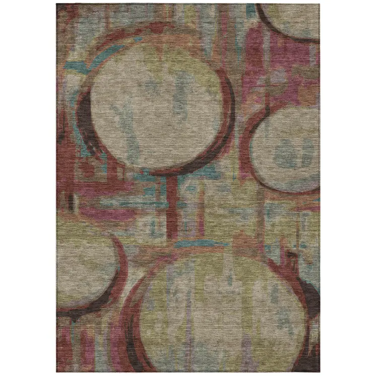3' X 5' Taupe Beige And Blush Geometric Washable Indoor Outdoor Area Rug