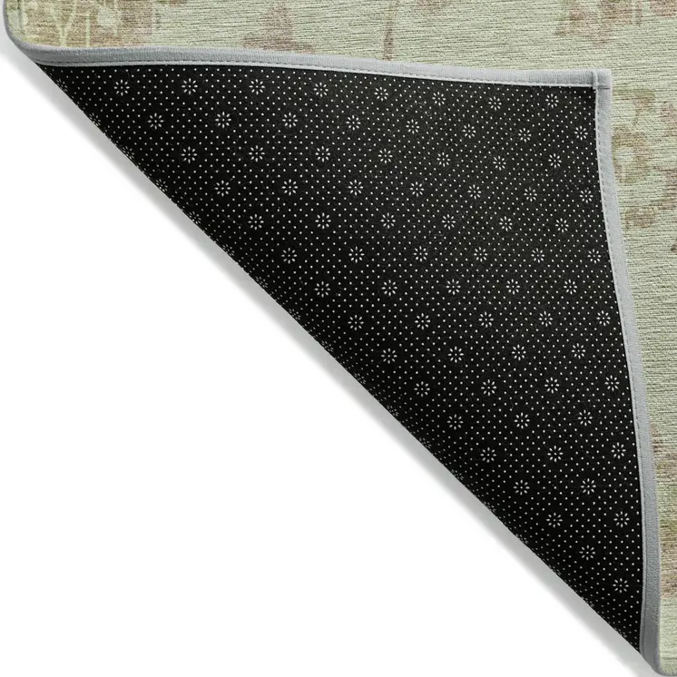 5' X 8' Artichoke Green Mint Green And Taupe Floral Washable Indoor Outdoor Area Rug