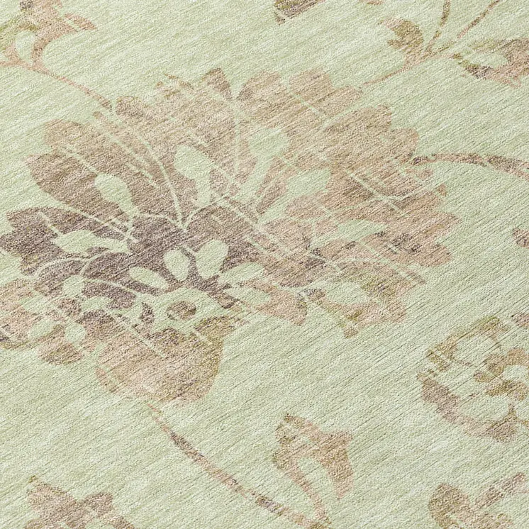 5' X 8' Artichoke Green Mint Green And Taupe Floral Washable Indoor Outdoor Area Rug