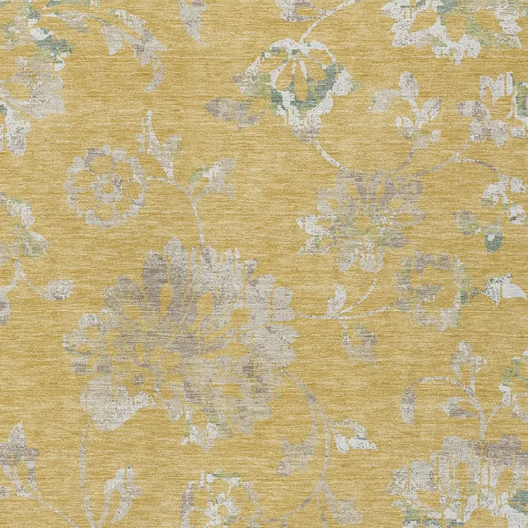 8' X 10' Gold Beige And Fern Green Floral Washable Indoor Outdoor Area Rug