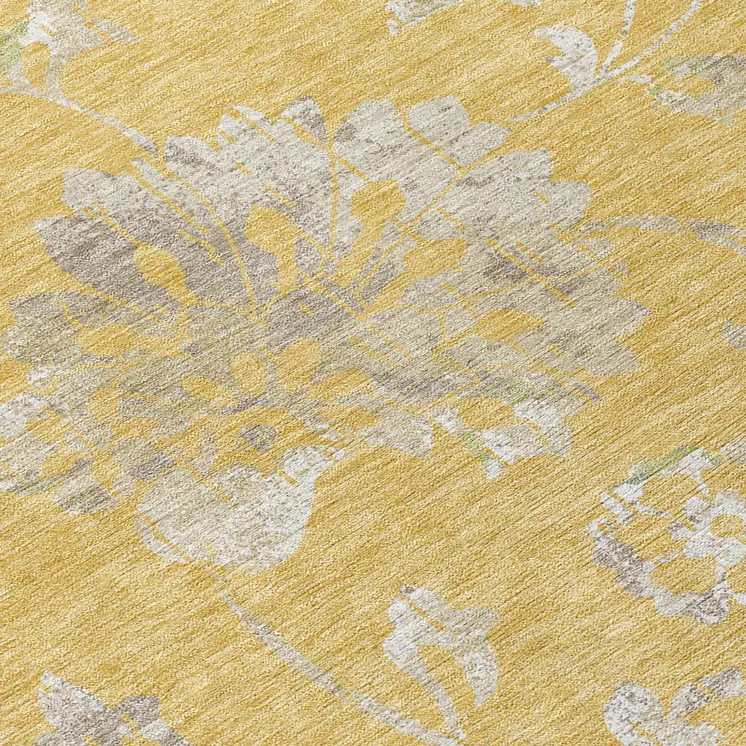 8' X 10' Gold Beige And Fern Green Floral Washable Indoor Outdoor Area Rug