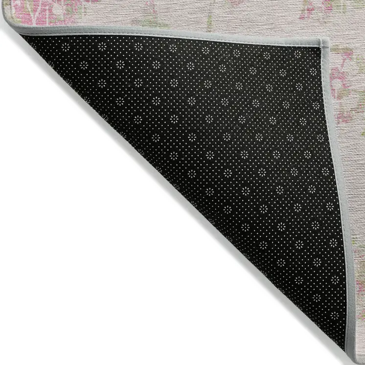 3' X 5' Pink Blush And Artichoke Green Floral Washable Indoor Outdoor Area Rug