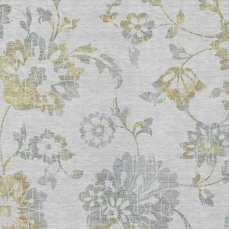 3' X 5' Silver Gray And Gold Floral Washable Indoor Outdoor Area Rug