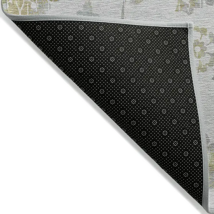 9' X 12' Silver Gray And Gold Floral Washable Indoor Outdoor Area Rug