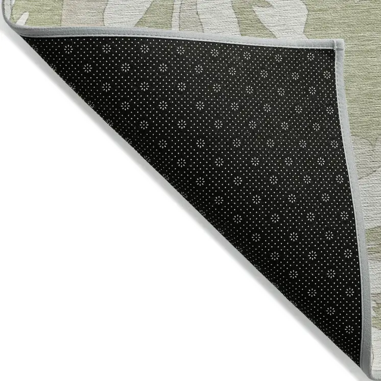 8' X 10' Artichoke Green Ivory And Taupe Floral Washable Indoor Outdoor Area Rug
