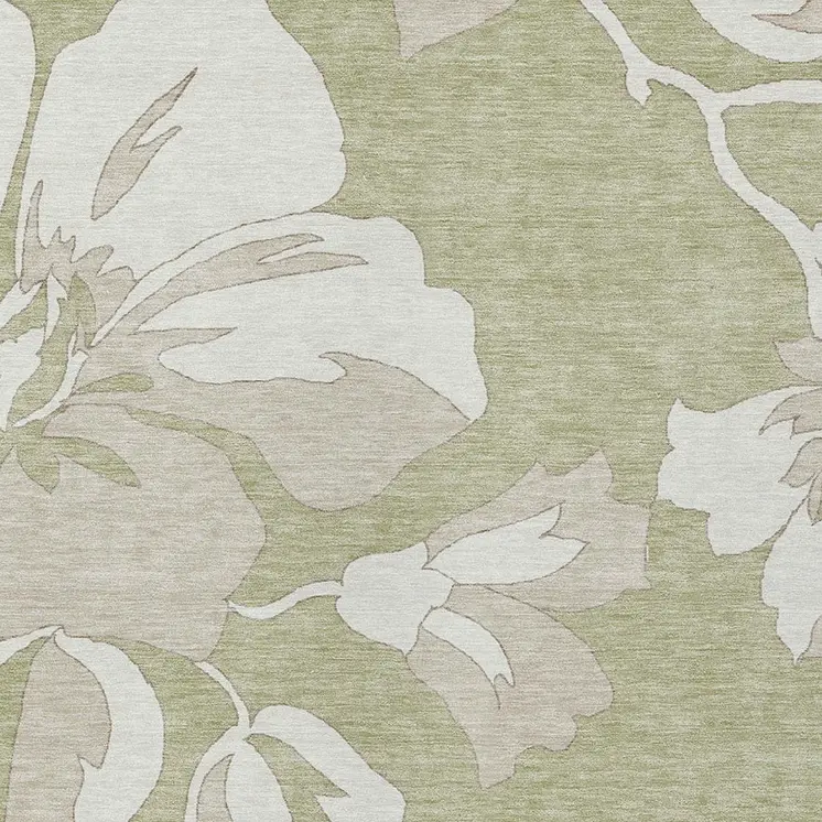 8' X 10' Artichoke Green Ivory And Taupe Floral Washable Indoor Outdoor Area Rug
