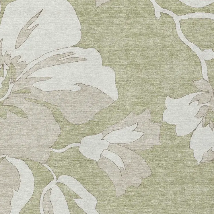 9' X 12' Artichoke Green Ivory And Taupe Floral Washable Indoor Outdoor Area Rug