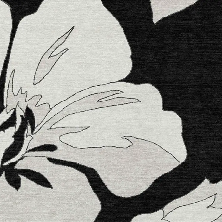 3' X 5' Black Gray And Silver Floral Washable Indoor Outdoor Area Rug
