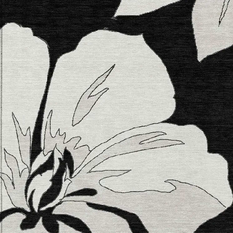 5' X 8' Black Gray And Silver Floral Washable Indoor Outdoor Area Rug