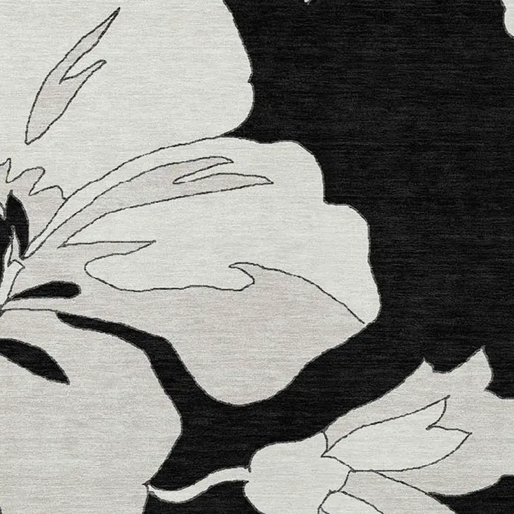 8' X 10' Black Gray And Silver Floral Washable Indoor Outdoor Area Rug