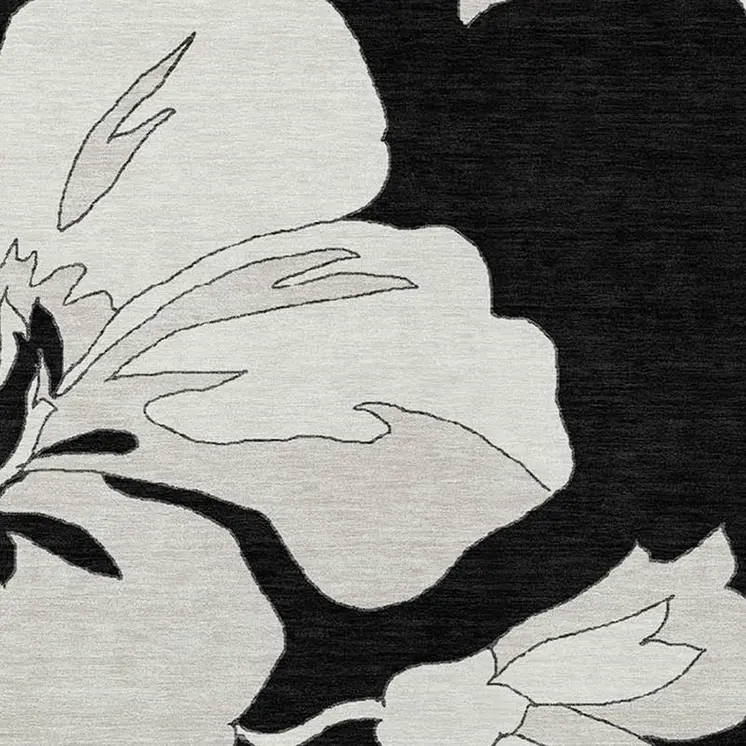 9' X 12' Black Gray And Silver Floral Washable Indoor Outdoor Area Rug