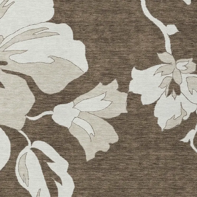 9' X 12' Brown Beige And Taupe Floral Washable Indoor Outdoor Area Rug