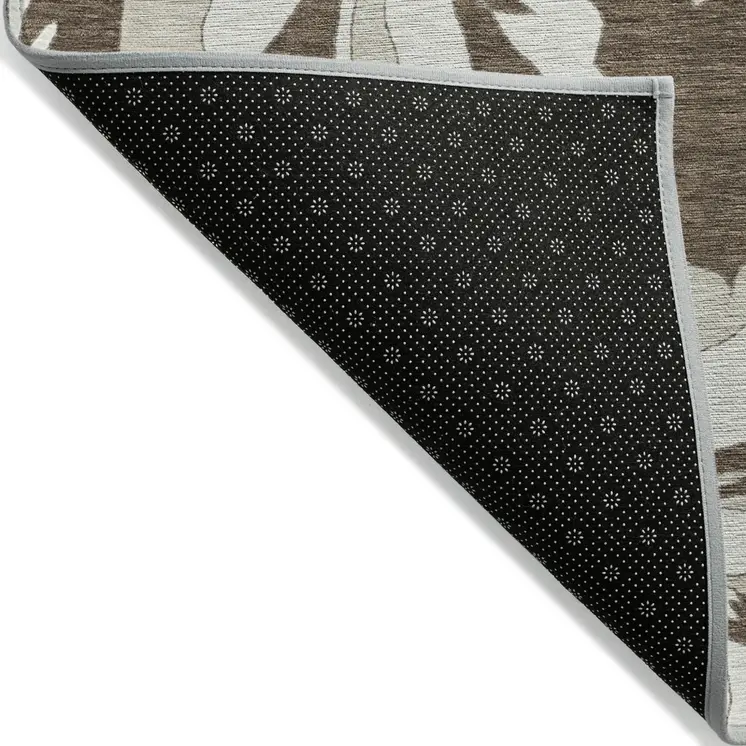 10' X 14' Brown Beige And Taupe Floral Washable Indoor Outdoor Area Rug