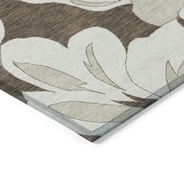 10' X 14' Brown Beige And Taupe Floral Washable Indoor Outdoor Area Rug