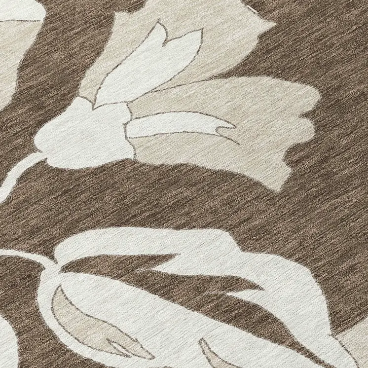 10' X 14' Brown Beige And Taupe Floral Washable Indoor Outdoor Area Rug