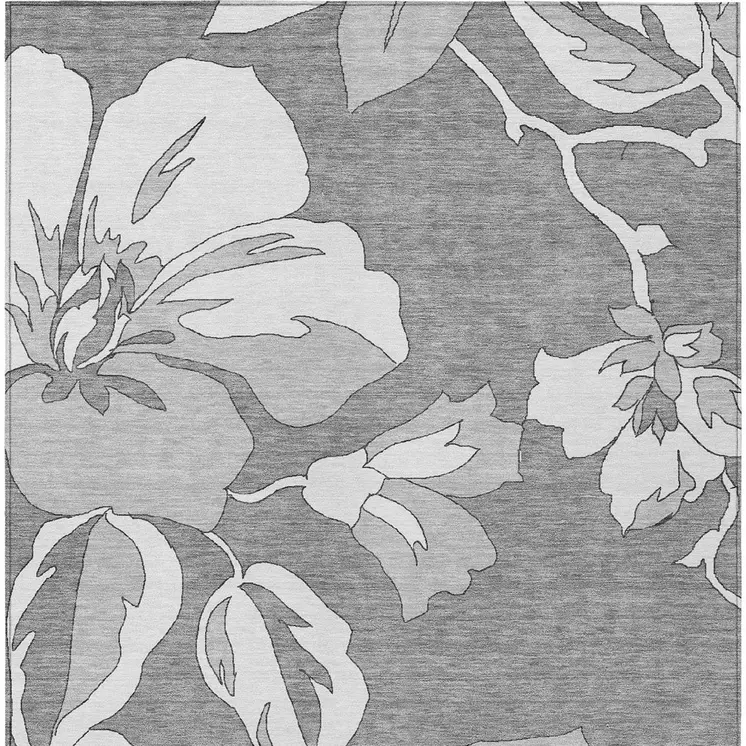 8' X 10' Gray And Silver Floral Washable Indoor Outdoor Area Rug