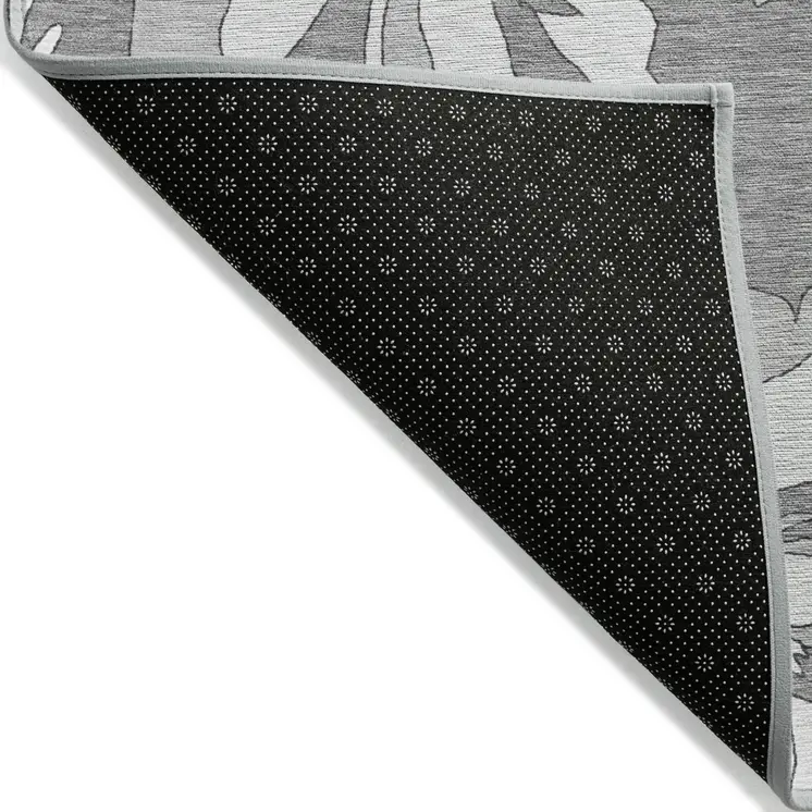8' X 10' Gray And Silver Floral Washable Indoor Outdoor Area Rug