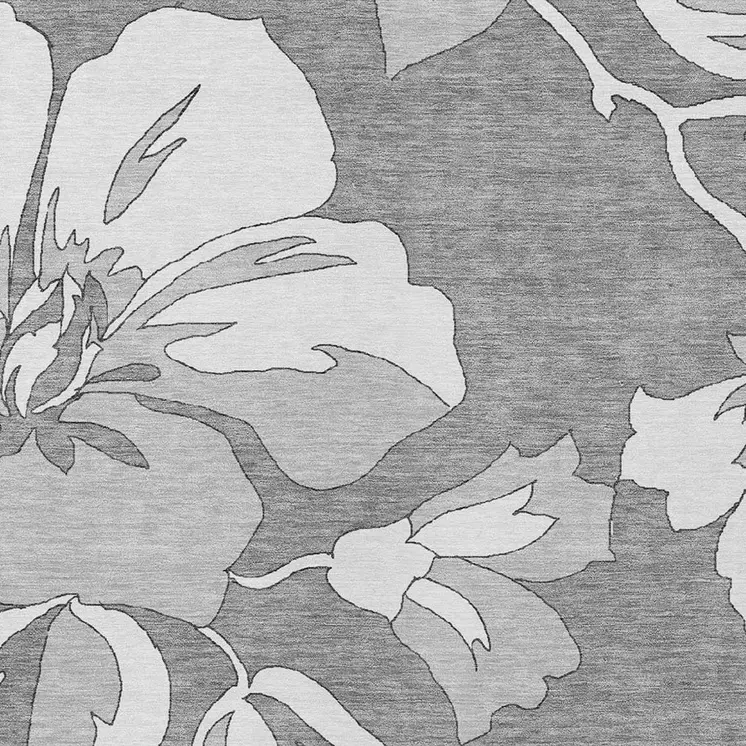 8' X 10' Gray And Silver Floral Washable Indoor Outdoor Area Rug