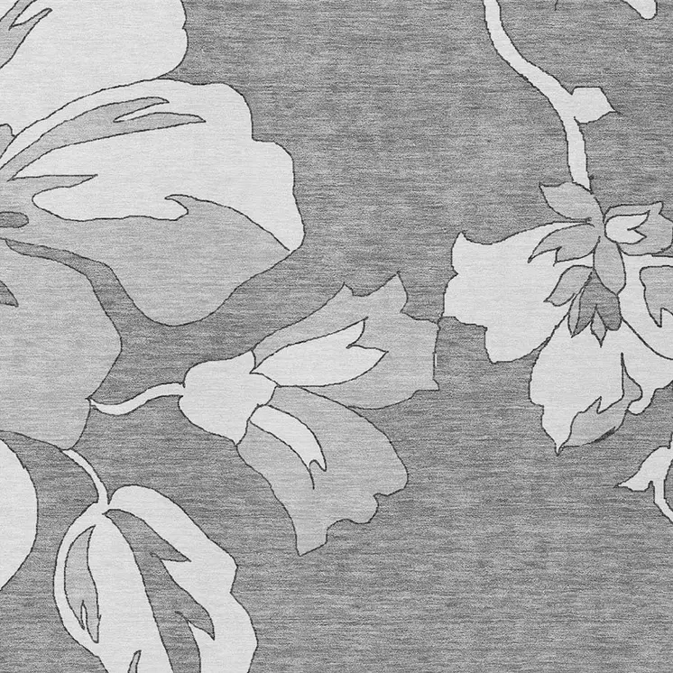 10' X 14' Gray And Silver Floral Washable Indoor Outdoor Area Rug