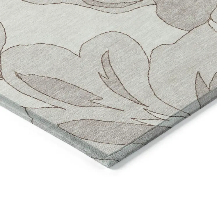 3' X 5' Ivory Beige And Taupe Floral Washable Indoor Outdoor Area Rug
