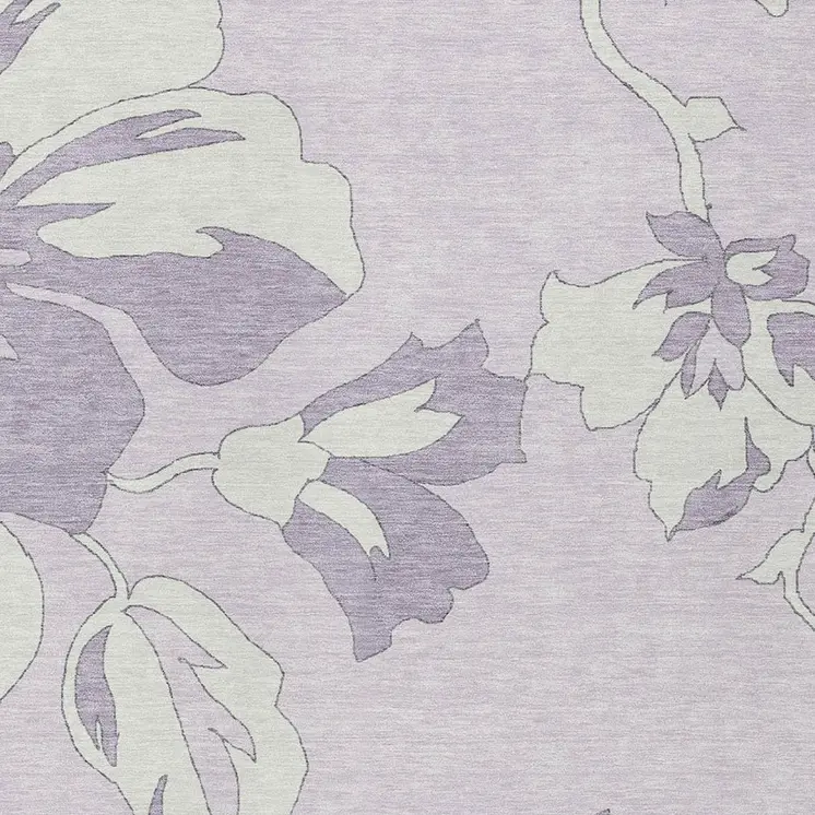 5' X 8' Lavender Lilac And Ivory Floral Washable Indoor Outdoor Area Rug