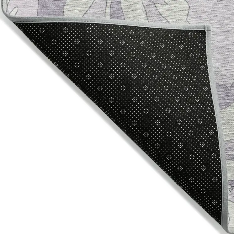 8' X 10' Lavender Lilac And Ivory Floral Washable Indoor Outdoor Area Rug