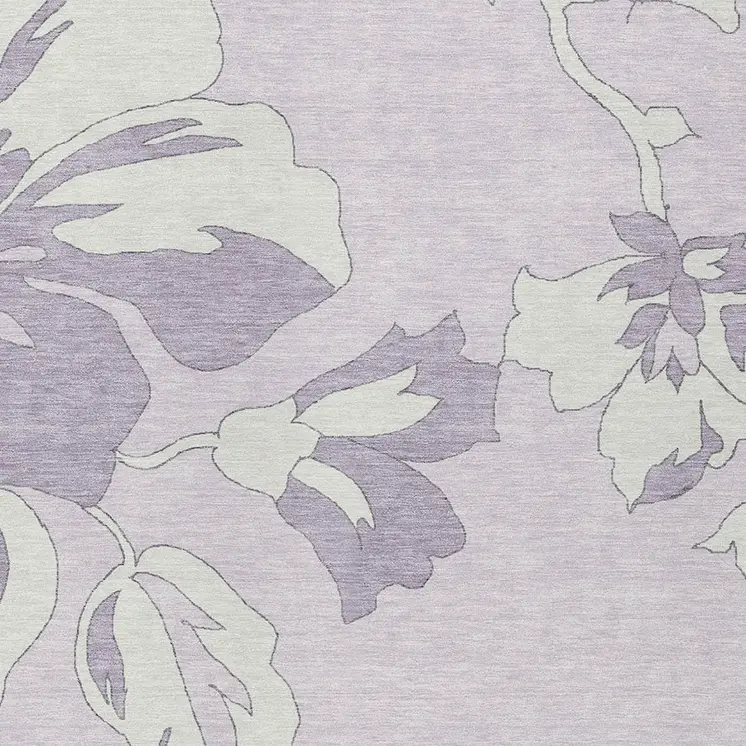 8' X 10' Lavender Lilac And Ivory Floral Washable Indoor Outdoor Area Rug