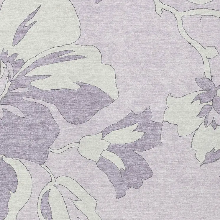 10' X 14' Lavender Lilac And Ivory Floral Washable Indoor Outdoor Area Rug