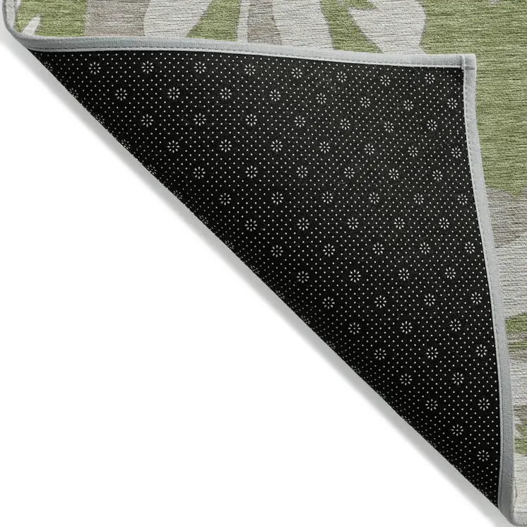 5' X 8' Olive Green Taupe And Beige Floral Washable Indoor Outdoor Area Rug