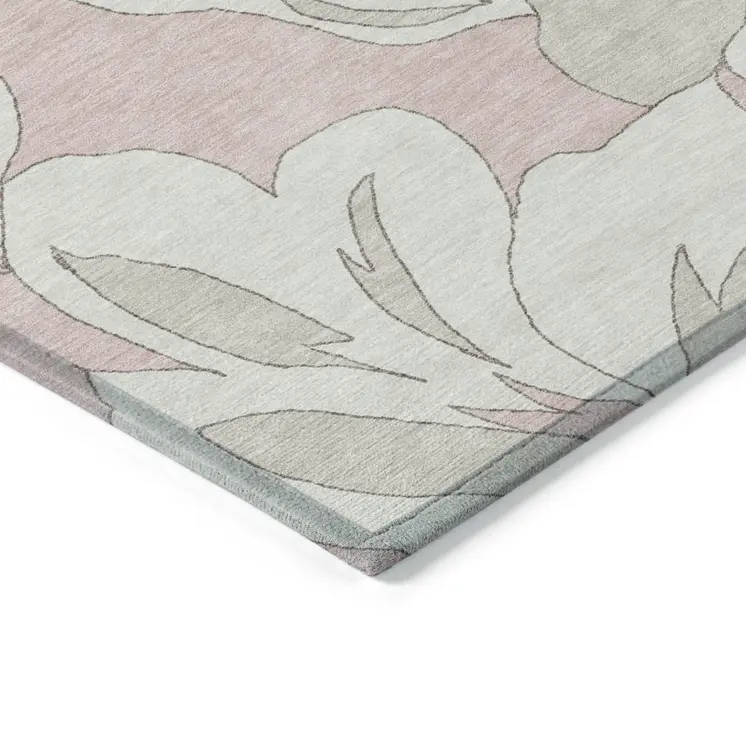 3' X 5' Pink Ivory And Beige Floral Washable Indoor Outdoor Area Rug