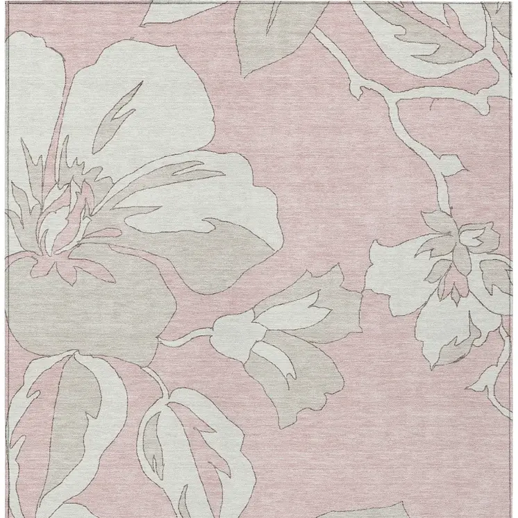 3' X 5' Pink Ivory And Beige Floral Washable Indoor Outdoor Area Rug
