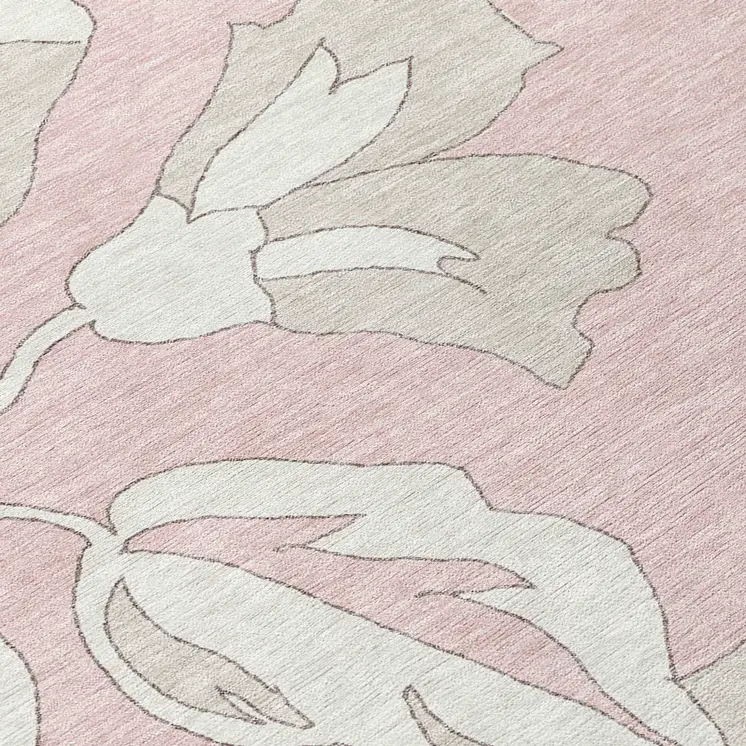 8' X 10' Pink Ivory And Beige Floral Washable Indoor Outdoor Area Rug