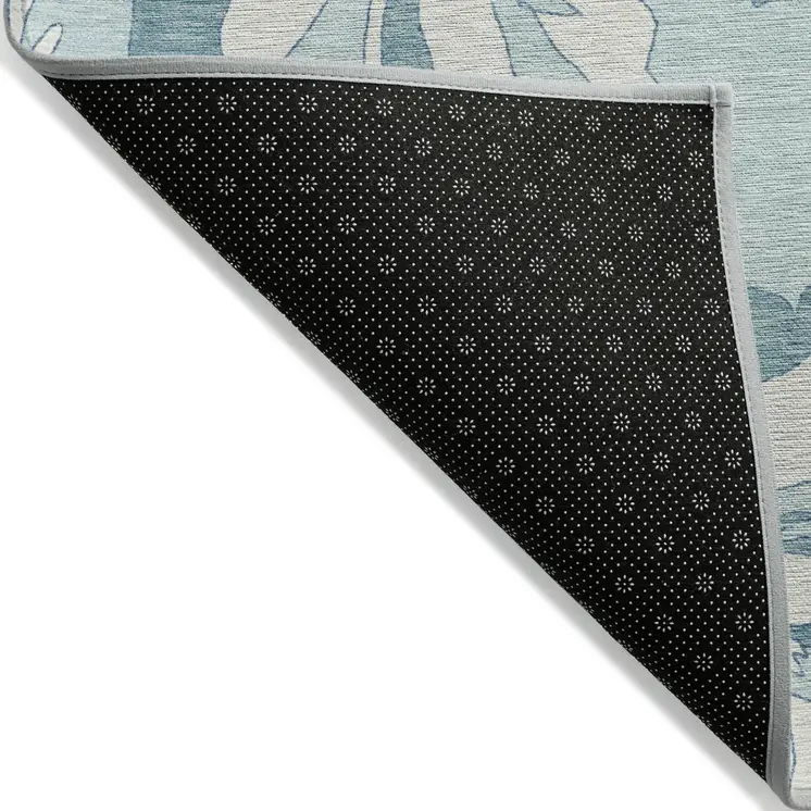 5' X 8' Teal Blue Aqua And Ivory Floral Washable Indoor Outdoor Area Rug