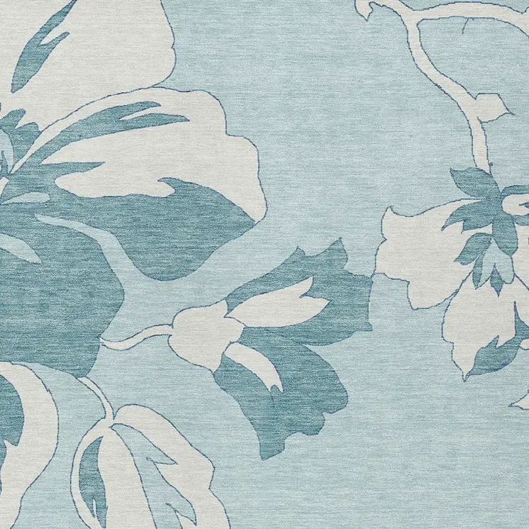 8' X 10' Teal Blue Aqua And Ivory Floral Washable Indoor Outdoor Area Rug