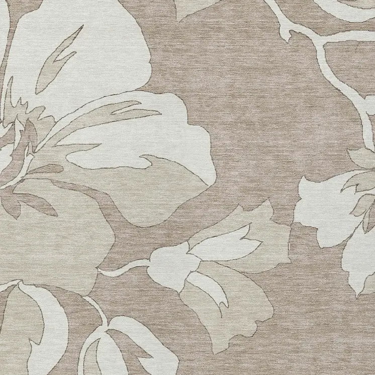 5' X 8' Taupe Beige And Ivory Floral Washable Indoor Outdoor Area Rug