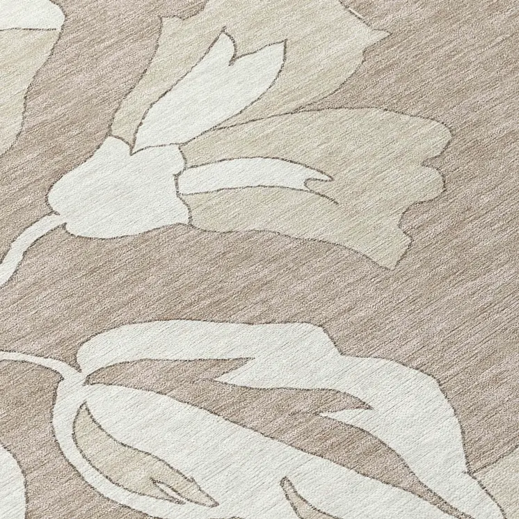 8' X 10' Taupe Beige And Ivory Floral Washable Indoor Outdoor Area Rug