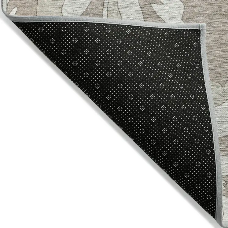 9' X 12' Taupe Beige And Ivory Floral Washable Indoor Outdoor Area Rug