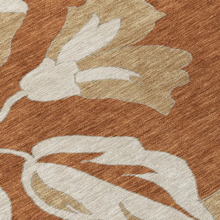 8' X 10' Terra Cotta And Beige Floral Washable Indoor Outdoor Area Rug