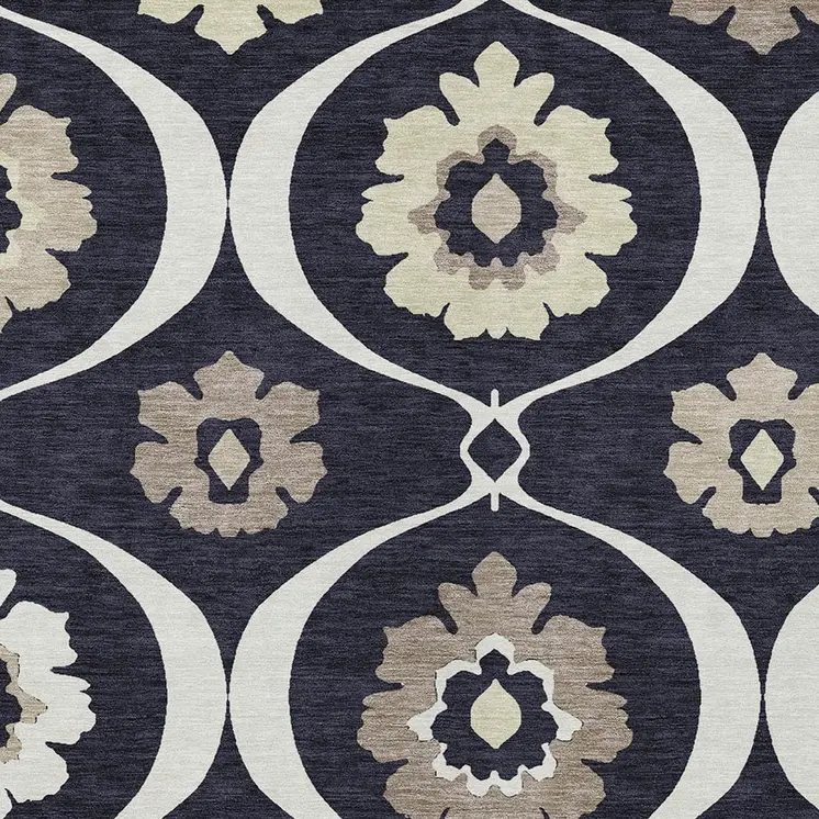 3' X 5' Black Ivory And Taupe Medallion Washable Indoor Outdoor Area Rug