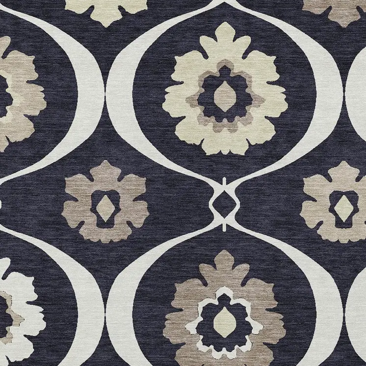8' X 10' Black Ivory And Taupe Medallion Washable Indoor Outdoor Area Rug