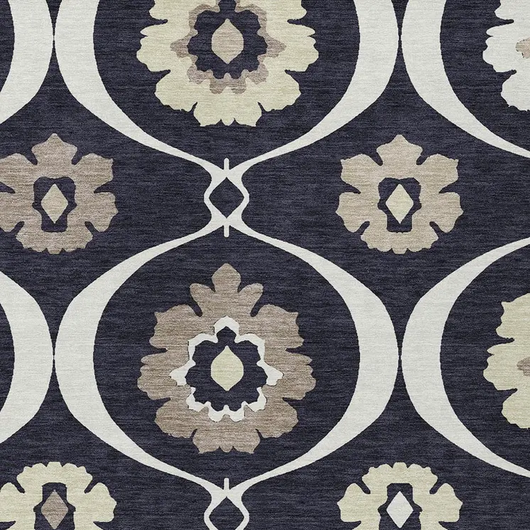 10' X 14' Black Ivory And Taupe Medallion Washable Indoor Outdoor Area Rug